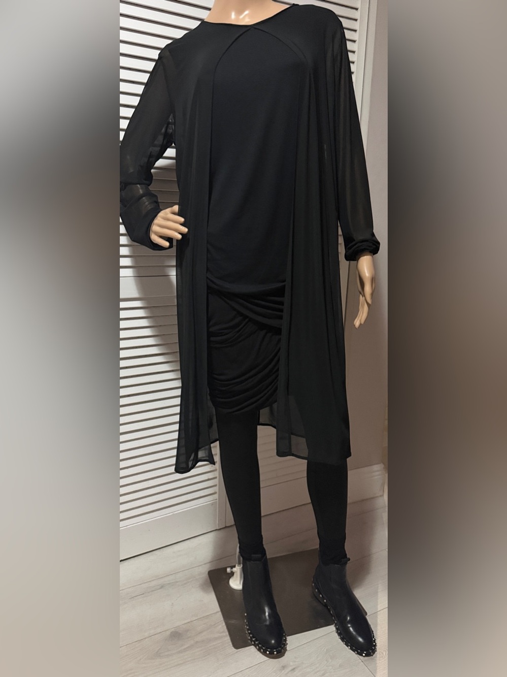 ONE A Black Layered Sheer Tunic Top Size Large | Chiffon Overlay